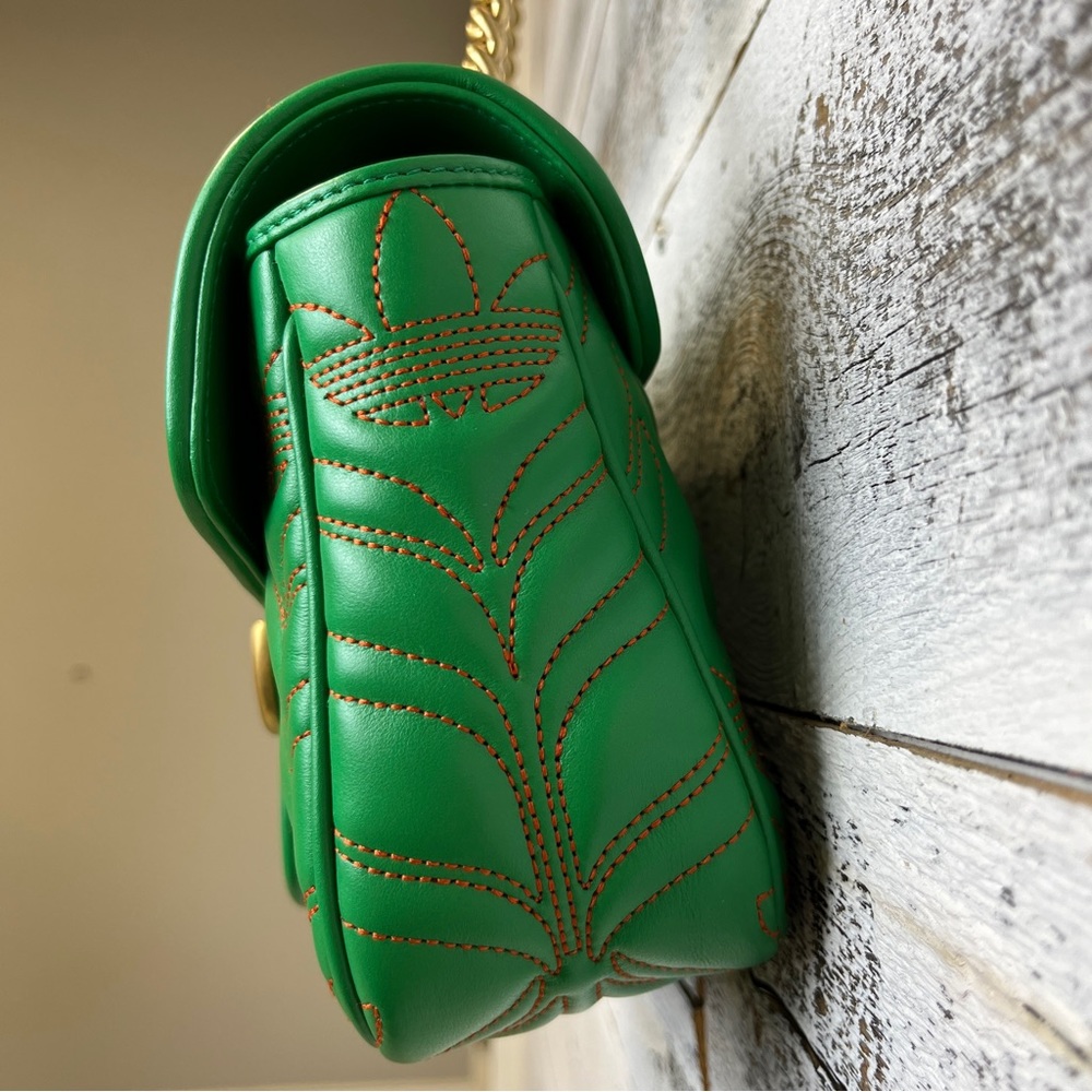 GUCCI x Adidas Green Marmont Purse Bag 443497 Leather Logo Gold Chain GG RARE - Picture 7 of 16